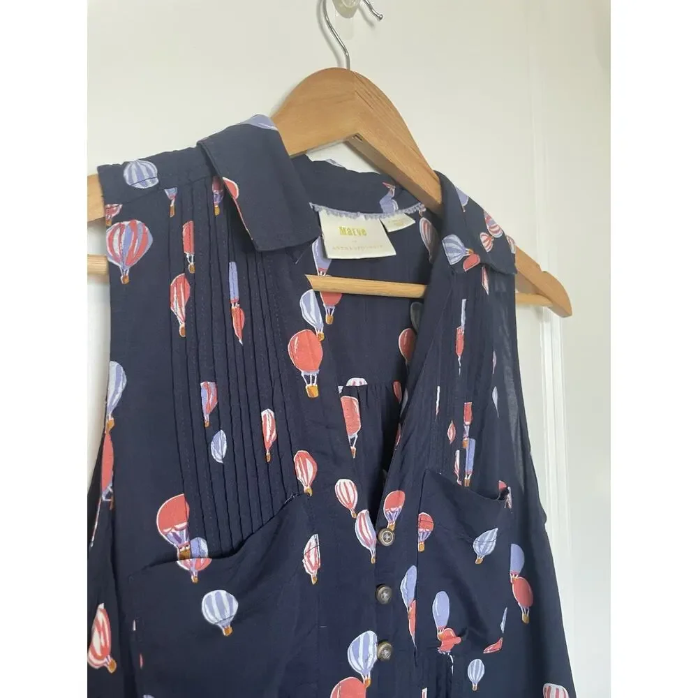 MAEVE BY ANTHROPOLOGIE SLEEVELESS NOVELTY PRINT HOT AIR BALLOON BLOUSE SZ XS - Picture 2 of 14